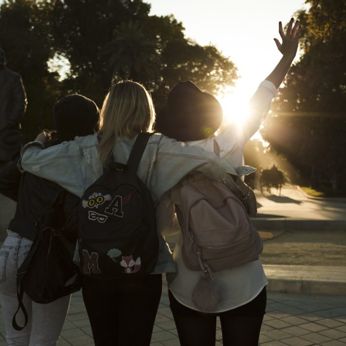 Back View Women Walking Sunset