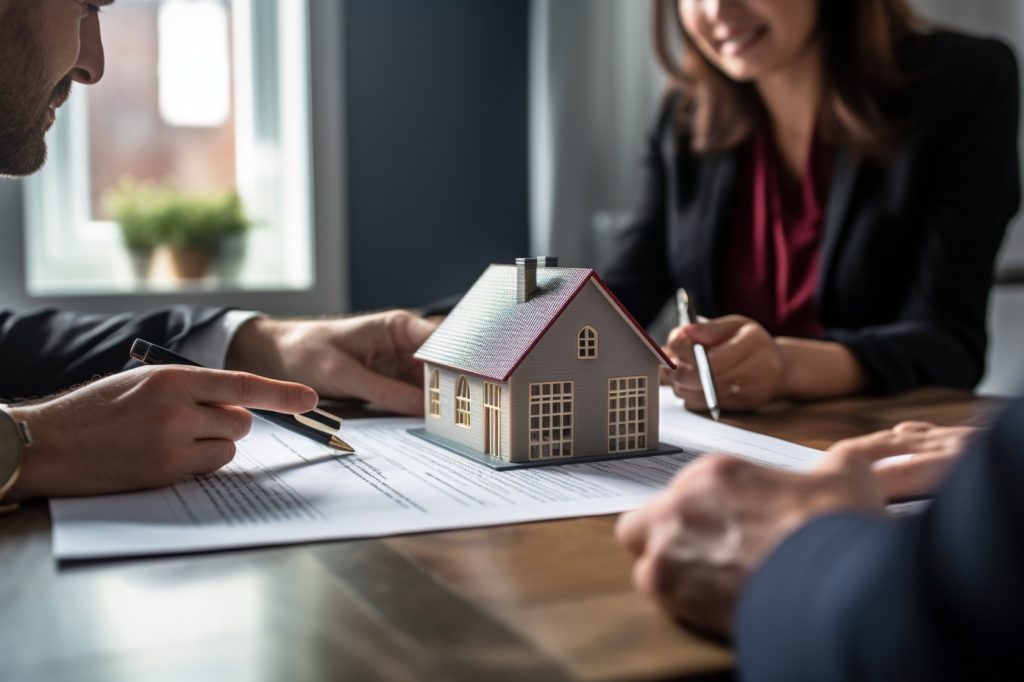 Real Estate Agents Working Close Up Office Background