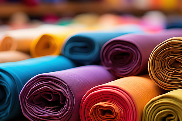 Colorful Fabrics Neatly Aligned In A Traditional Textile Mill.